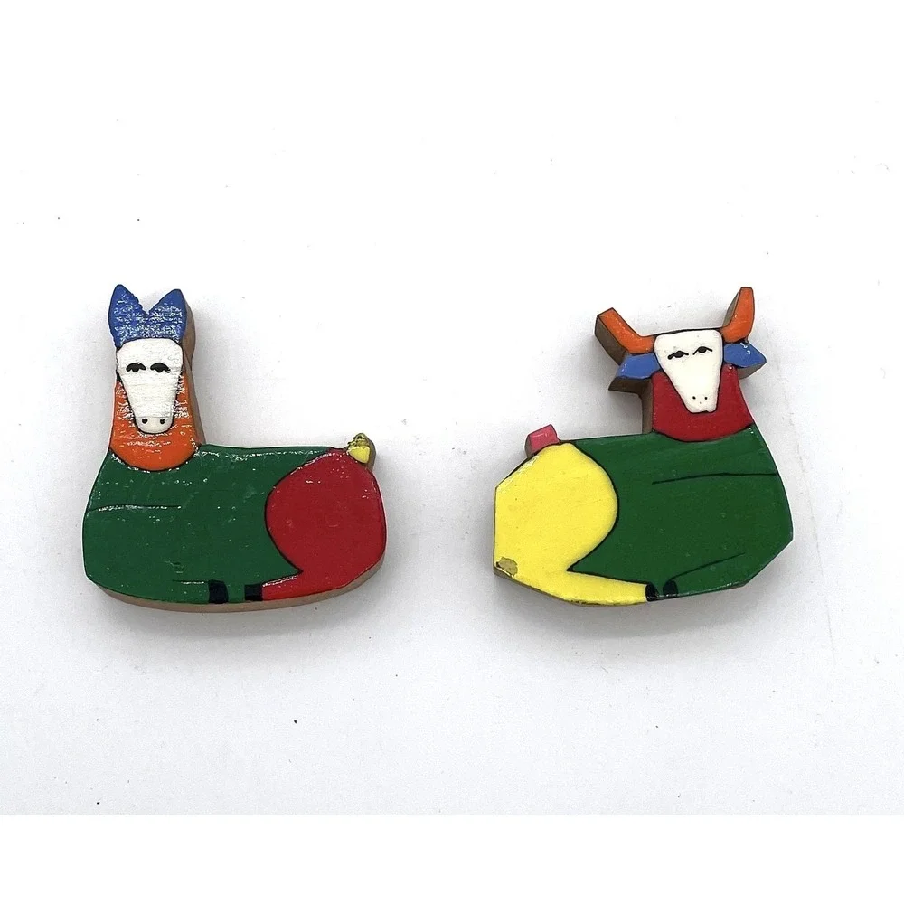 VTG Handmade Wooden Nativity Scene 11 Piece El Salvador Collectible Toy/Figurine